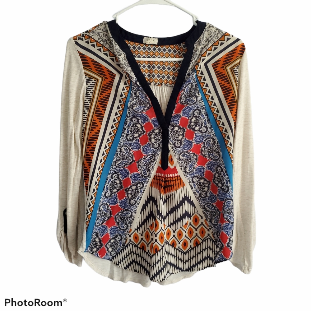 Tiny Boho Aztec Western Print Blouse Size Xs - image 1